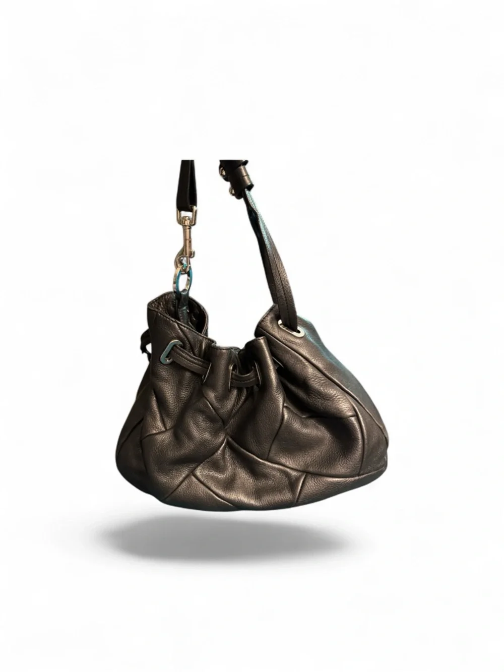 Bébé Black Leather Drawstring Hobo Bag